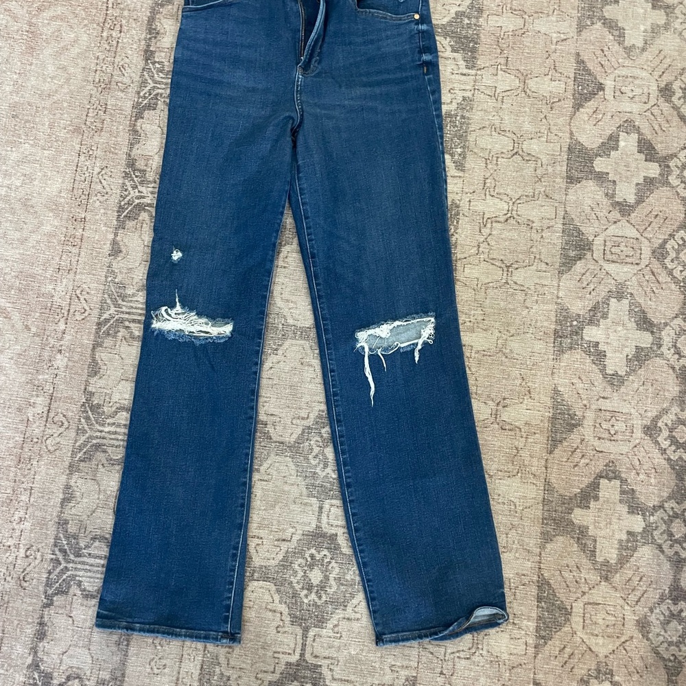 Express Dark Blue Distressed Straight-Leg Jeans